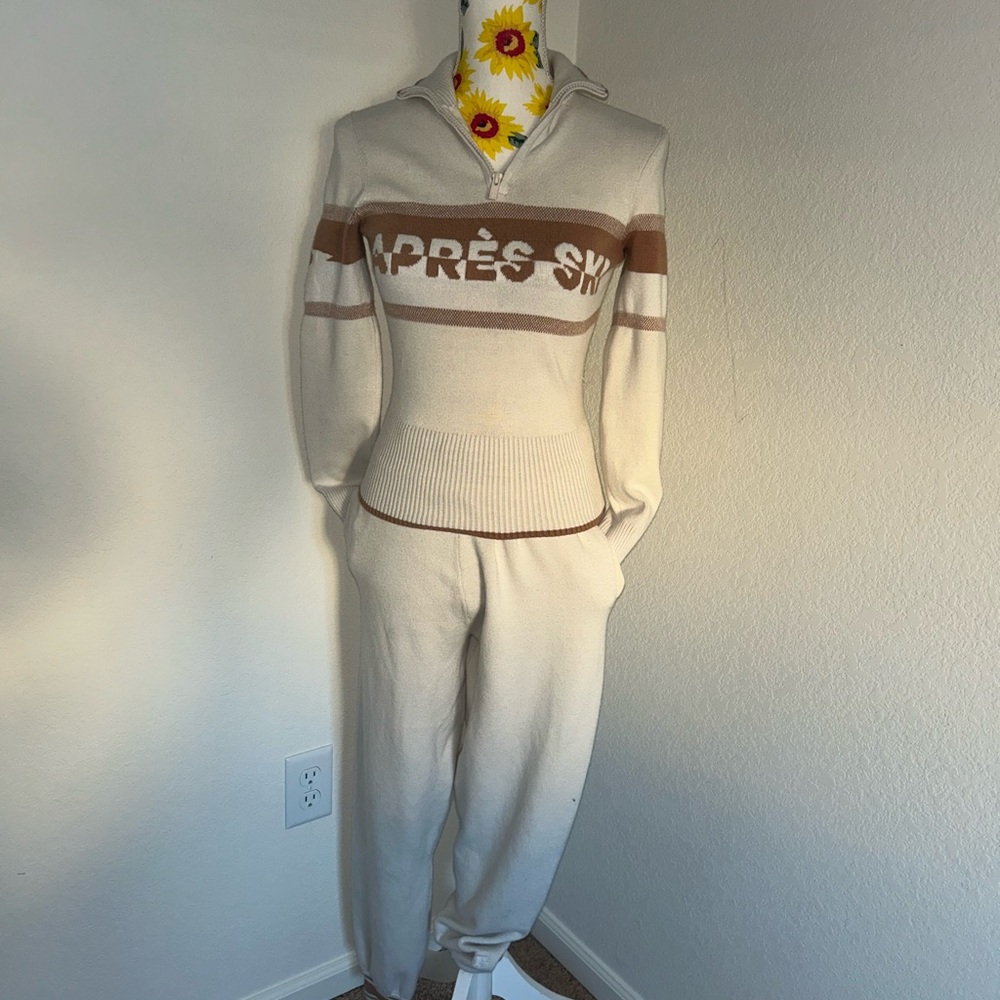 PINK Victoria's Secret Cream Zip-Up Sweater + Pants Set